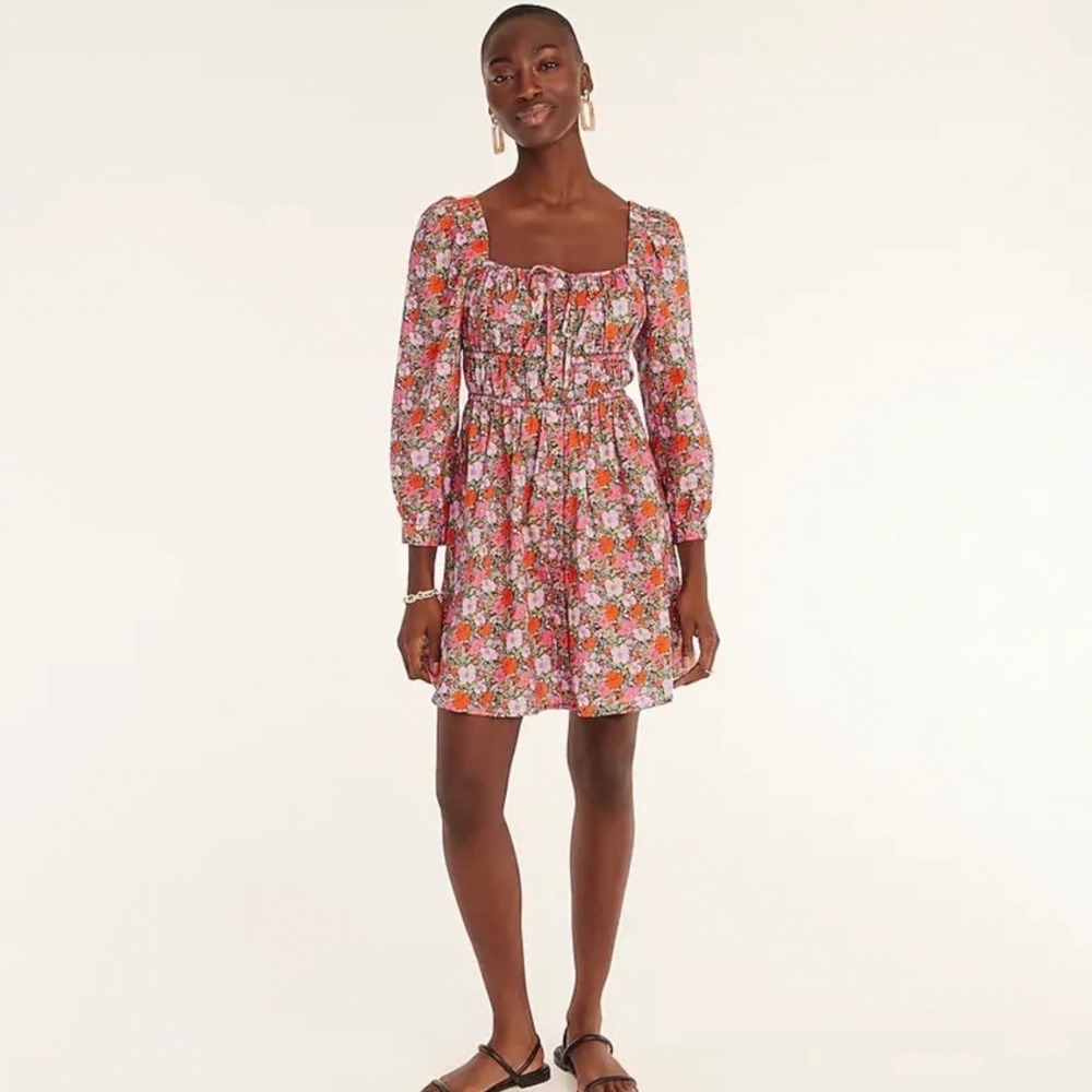 J. Crew Cinched-Waist Organic Cotton Dress in Liberty Print Meadow Song Floral 0